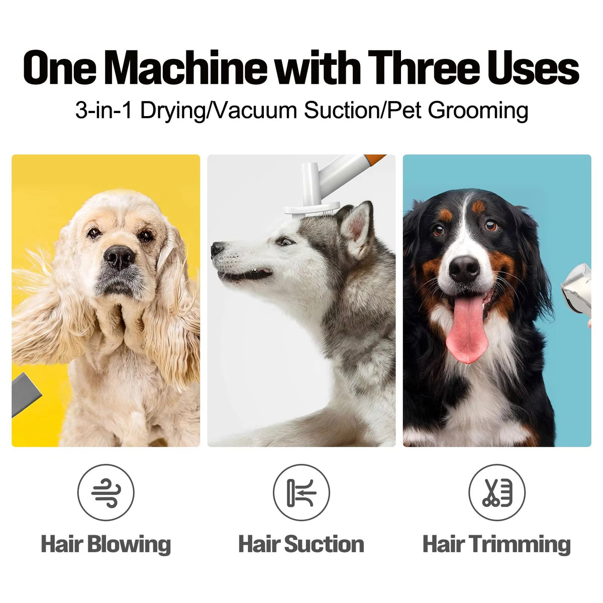 Petzoss 3-in-1 Drying & Vacuum & Dog Grooming, Rechargeable Hair Trimmer, Hot Wind, Suction 99.9% Pet Hair, 2L Large Capacity Plug Type British