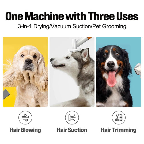 Petzoss 3-in-1 Drying & Vacuum & Dog Grooming, Rechargeable Hair Trimmer, Hot Wind, Suction 99.9% Pet Hair, 2L Large Capacity Plug Type British